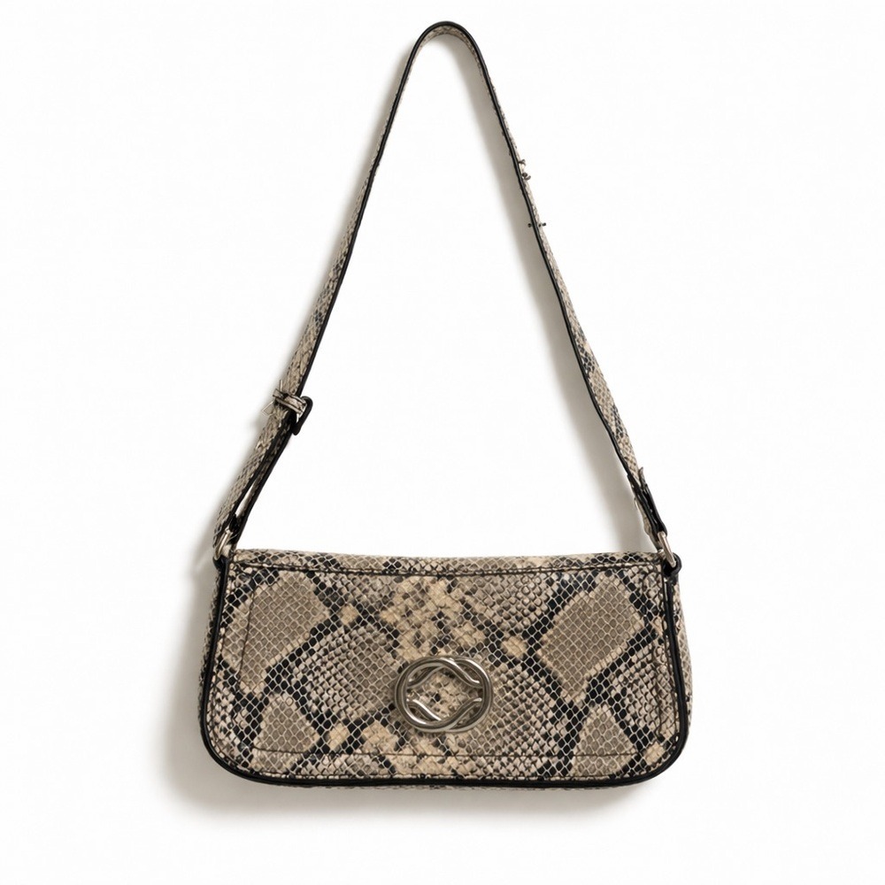 Topshop Finley Faux Snakeskin Baguette Shoulder Bag Grey Black Snake Print